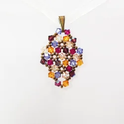 Pendant 40cm - Malvina Rhombus S-Yellow Organza - Pendant 40cm - Laiton bronze